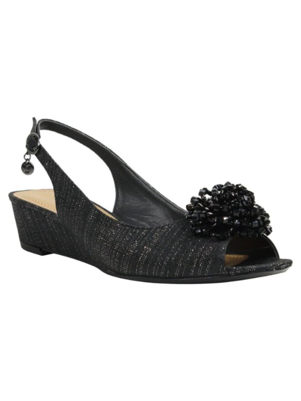 J. Renee NIB Women's Black DONALDA Slingback Wedge Shoe, Size 8.5M